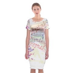 Music Notes Abstract Classic Short Sleeve Midi Dress by Bajindul