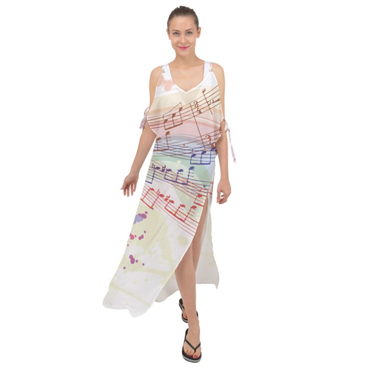 Music Notes Abstract Maxi Chiffon Cover Up Dress