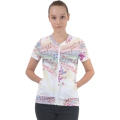 Music Notes Abstract Short Sleeve Zip Up Jacket