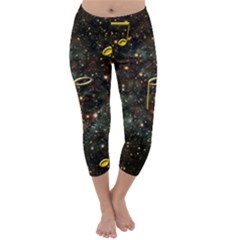 Music Clef Musical Note Background Capri Winter Leggings  by Bajindul