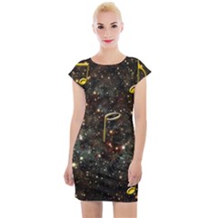 Music Clef Musical Note Background Cap Sleeve Bodycon Dress by Bajindul