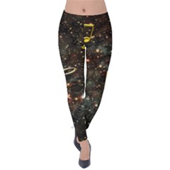 Music Clef Musical Note Background Velvet Leggings by Bajindul