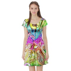 Music Abstract Sound Colorful Short Sleeve Skater Dress by Bajindul