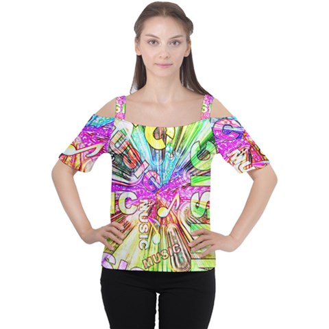 Music Abstract Sound Colorful Cutout Shoulder Tee by Bajindul