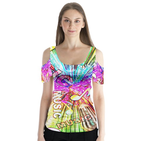 Music Abstract Sound Colorful Butterfly Sleeve Cutout Tee  by Bajindul