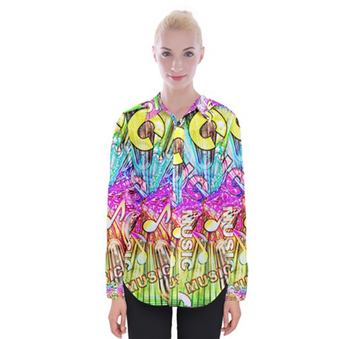 Music Abstract Sound Colorful Womens Long Sleeve Shirt by Bajindul