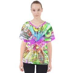 Music Abstract Sound Colorful V-neck Dolman Drape Top