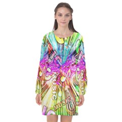 Music Abstract Sound Colorful Long Sleeve Chiffon Shift Dress  by Bajindul