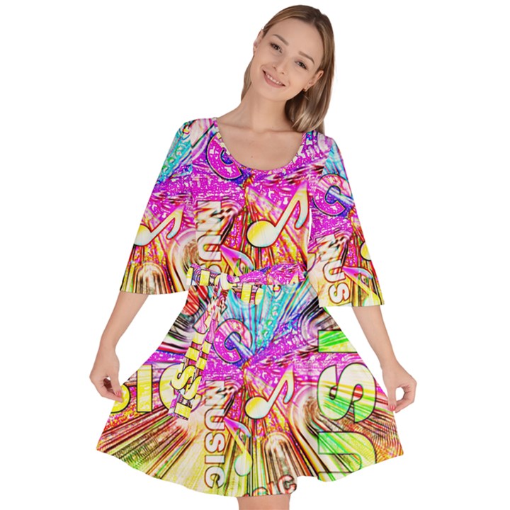 Music Abstract Sound Colorful Velour Kimono Dress