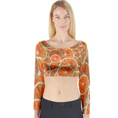 Oranges Background Texture Pattern Long Sleeve Crop Top by Bajindul