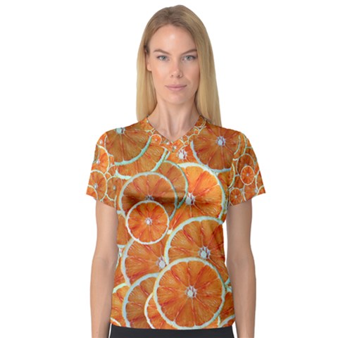 Oranges Background Texture Pattern V-neck Sport Mesh Tee by Bajindul