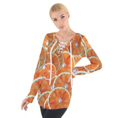 Oranges Background Texture Pattern Tie Up Tee by Bajindul