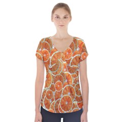 Oranges Background Texture Pattern Short Sleeve Front Detail Top by Bajindul