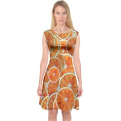 Oranges Background Texture Pattern Capsleeve Midi Dress by Bajindul