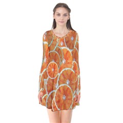 Oranges Background Texture Pattern Long Sleeve V-neck Flare Dress by Bajindul