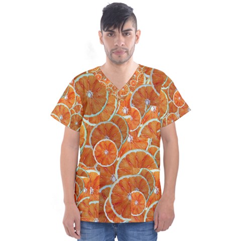 Oranges Background Texture Pattern Men s V-neck Scrub Top by Bajindul