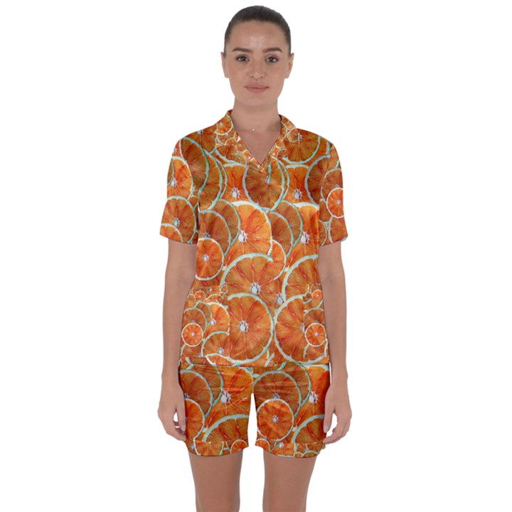 Oranges Background Texture Pattern Satin Short Sleeve Pyjamas Set