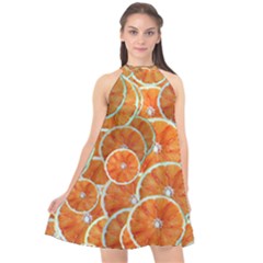 Oranges Background Texture Pattern Halter Neckline Chiffon Dress  by Bajindul