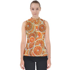 Oranges Background Texture Pattern Mock Neck Shell Top by Bajindul