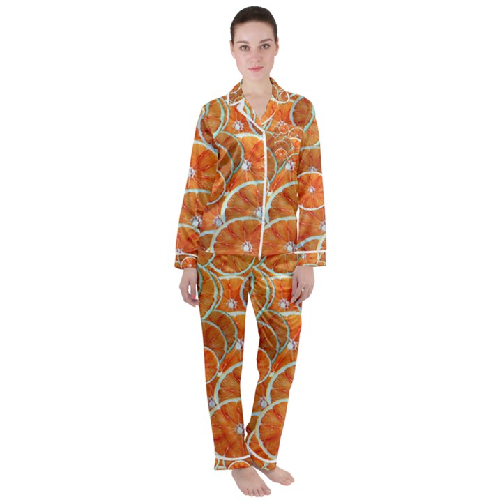 Oranges Background Texture Pattern Satin Long Sleeve Pyjamas Set