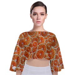 Oranges Background Texture Pattern Tie Back Butterfly Sleeve Chiffon Top by Bajindul