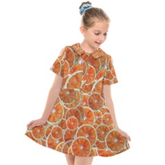 Oranges Background Texture Pattern Kids  Short Sleeve Shirt Dress