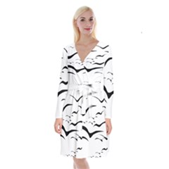 Sky Birds Flying Flock Fly Long Sleeve Velvet Front Wrap Dress by Bajindul