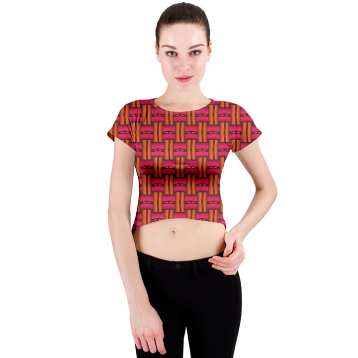 Pattern Red Background Structure Crew Neck Crop Top