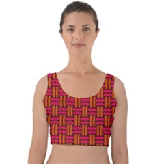 Pattern Red Background Structure Velvet Crop Top by Bajindul