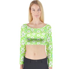 Zephyranthes Candida White Flowers Long Sleeve Crop Top by Bajindul