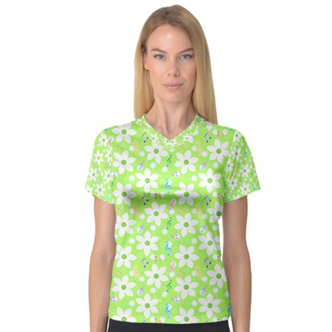 Zephyranthes Candida White Flowers V-neck Sport Mesh Tee by Bajindul