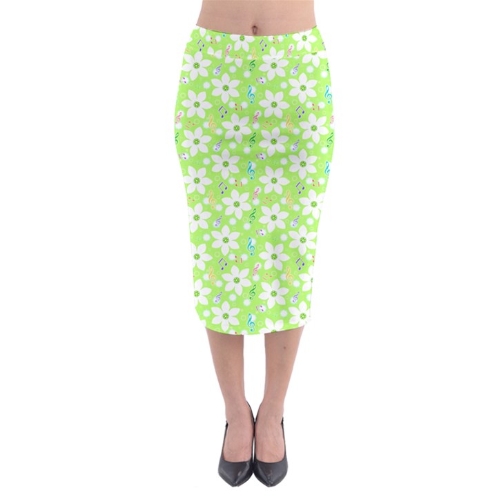 Zephyranthes Candida White Flowers Midi Pencil Skirt