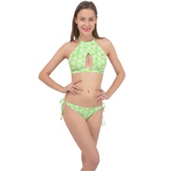 Zephyranthes Candida White Flowers Cross Front Halter Bikini Set by Bajindul