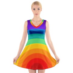 Rainbow Background Colorful V-neck Sleeveless Dress by Bajindul