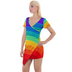 Rainbow Background Colorful Short Sleeve Asymmetric Mini Dress by Bajindul