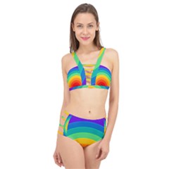 Rainbow Background Colorful Cage Up Bikini Set by Bajindul