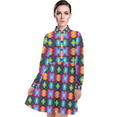 Squares Spheres Backgrounds Texture Long Sleeve Chiffon Shirt Dress by Bajindul