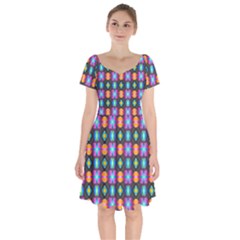 Squares Spheres Backgrounds Texture Short Sleeve Bardot Dress by Bajindul