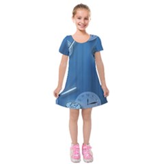 Time Clock Watch Hours Kids  Short Sleeve Velvet Dress