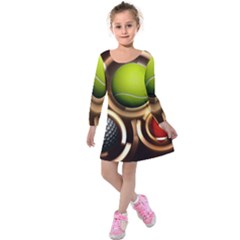 Sport Ball Tennis Golf Football Kids  Long Sleeve Velvet Dress by Bajindul