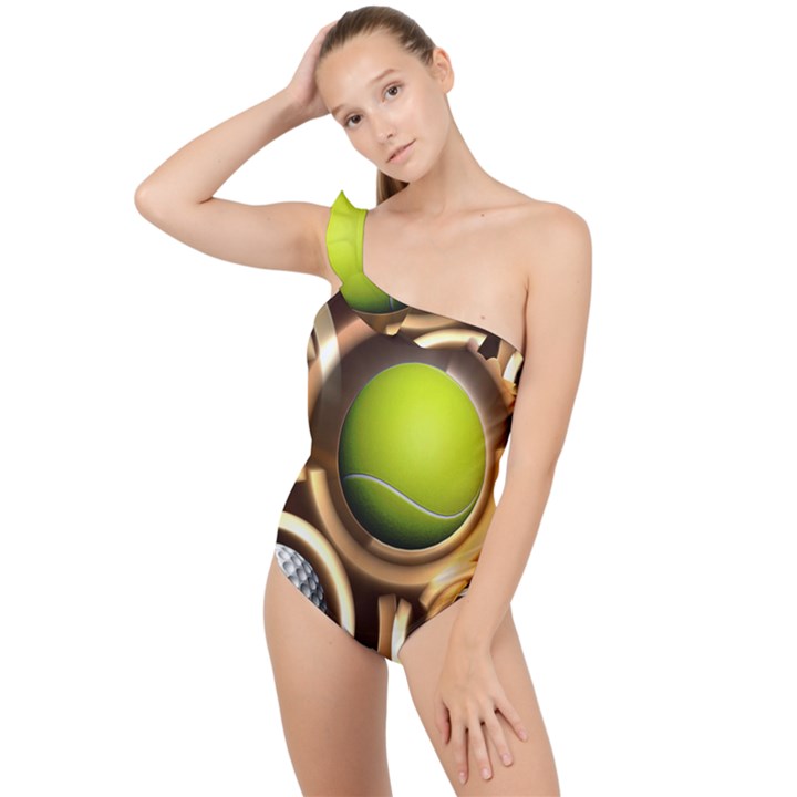 Sport Ball Tennis Golf Football Frilly One Shoulder Swimsuit