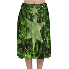 Star Blue Star Space Universe Velvet Flared Midi Skirt by Bajindul