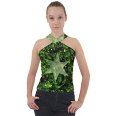 Star Blue Star Space Universe Cross Neck Velour Top