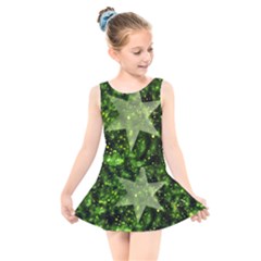 Star Blue Star Space Universe Kids  Skater Dress Swimsuit by Bajindul