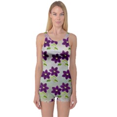 Purple Flower One Piece Boyleg Swimsuit by Bajindul