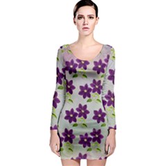 Purple Flower Long Sleeve Bodycon Dress