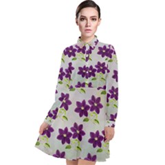 Purple Flower Long Sleeve Chiffon Shirt Dress