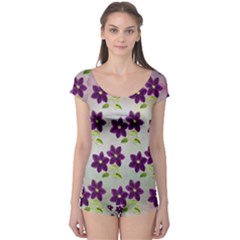 Purple Flower Boyleg Leotard  by Bajindul