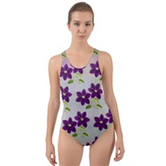 Purple Flower Cut-out Back One Piece Swimsuit by Bajindul