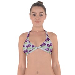 Purple Flower Halter Neck Bikini Top